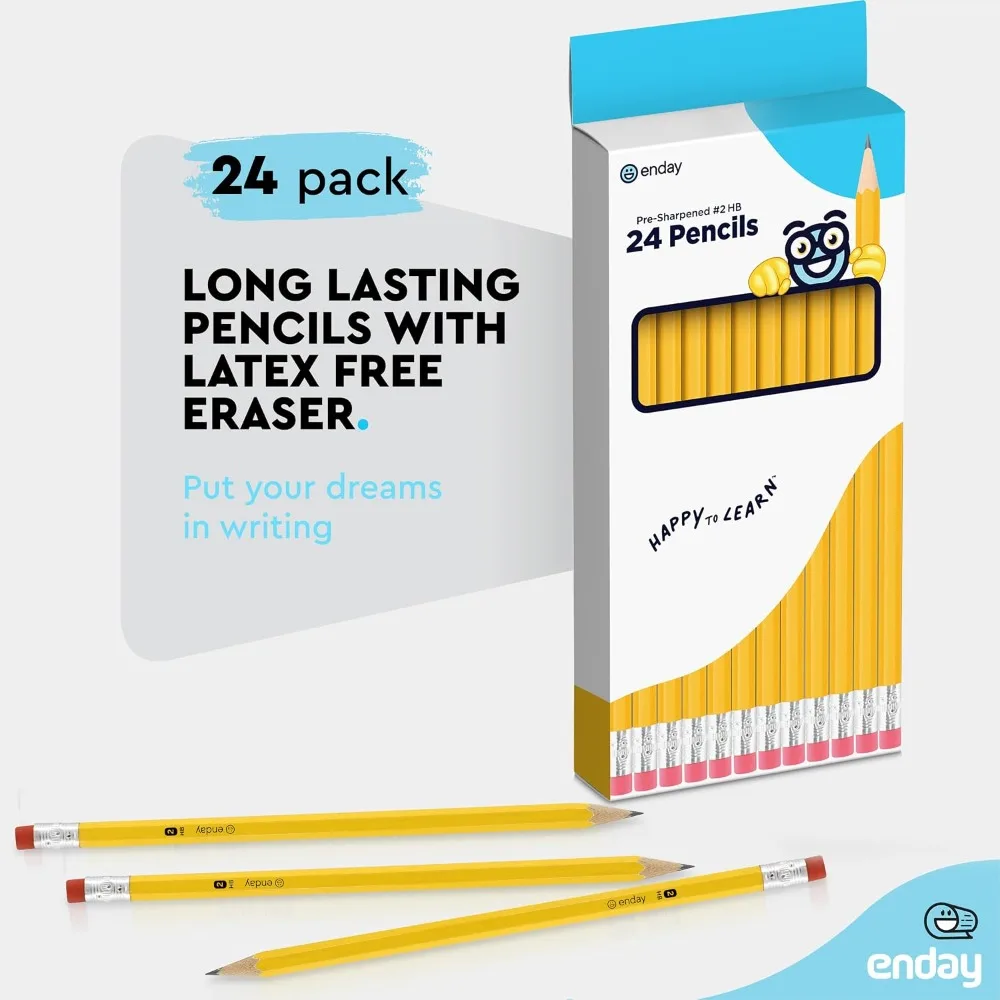 Pre-Sharpened #2 Pencils with Eraser, 24 Pack Wood Cased Yellow Pencils for School Office Classroom Writing and Art Supplies view 4