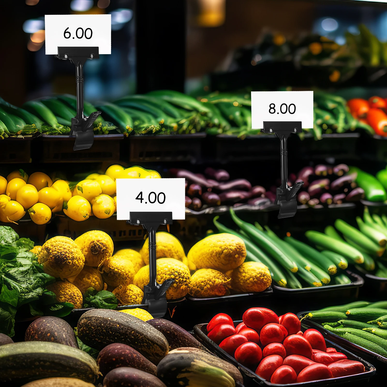 Rotating Plastic Label Clips Black Price Cards Holder Merchandise Signs Name Tags Display Clamp Advertising Promotions Tag