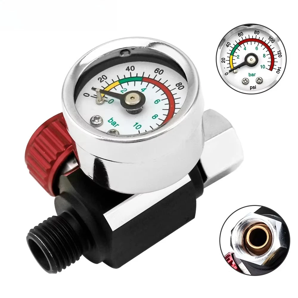 Knob Style Pneumatic Spray Gun Accessories Rear Air Pressure Gauge Paint Spray Gun Air Regulator Control Valve Fitting
