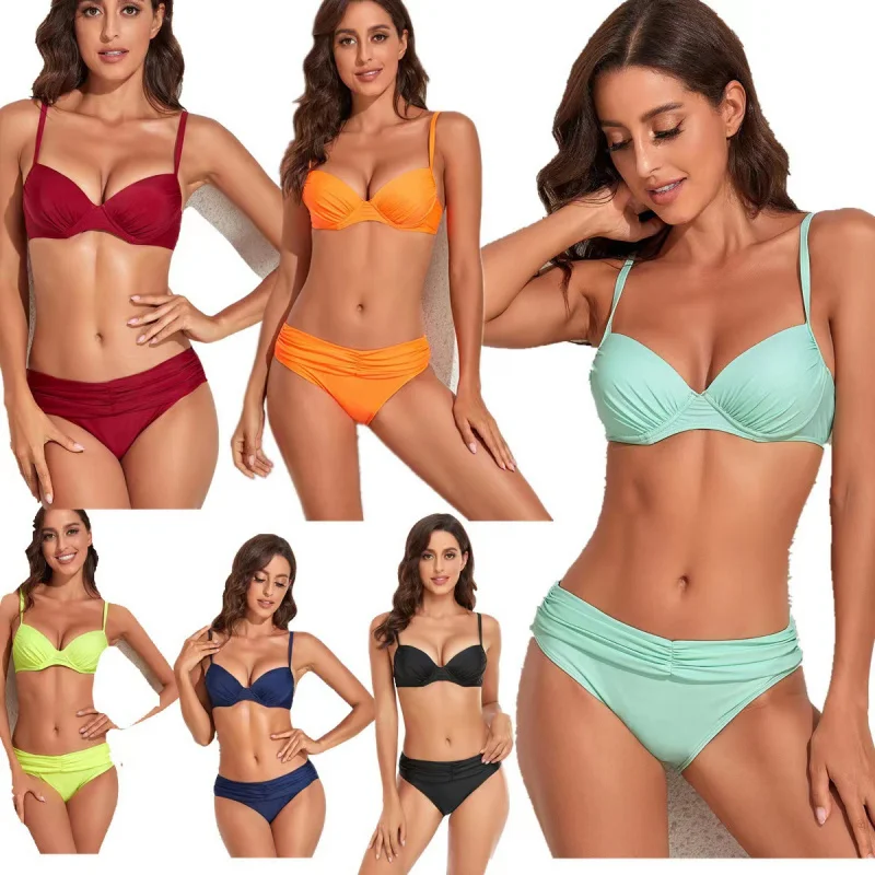 

New Single Bikini Solid Color Lady Sexy Splitbikini Swimsuit in Stock