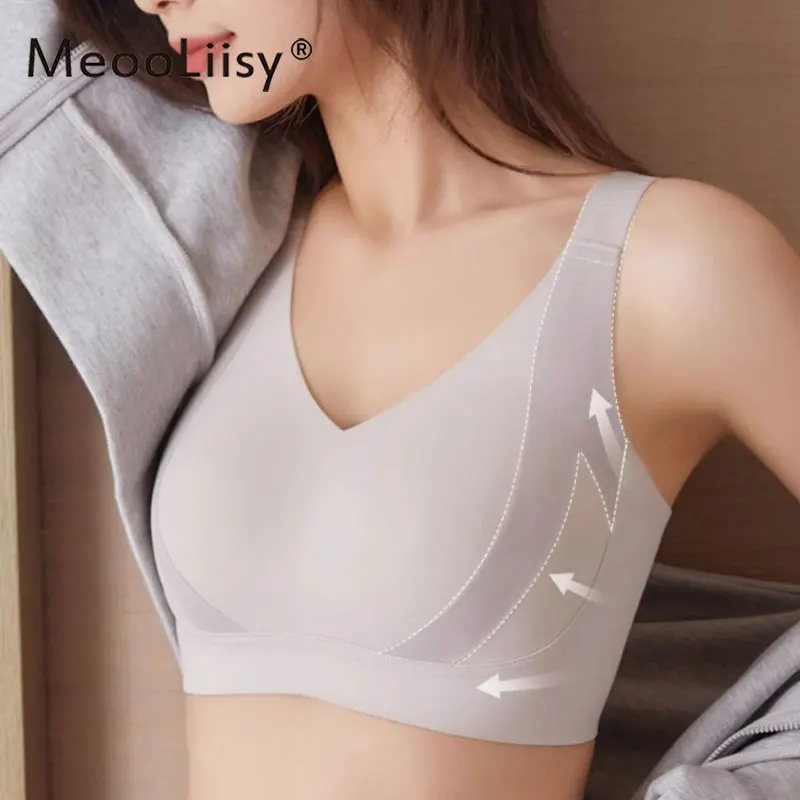 

MeooLiisy Plus Size Ultra Thin Minimizer Bras for Women Thin Cup Push Up Sports Underwear Female Brassiere B C D Cup