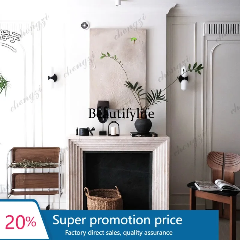 PPP French Vintage Marble Fireplace Living Room Natural Travertine Fireplace Modern Simple Fireplace