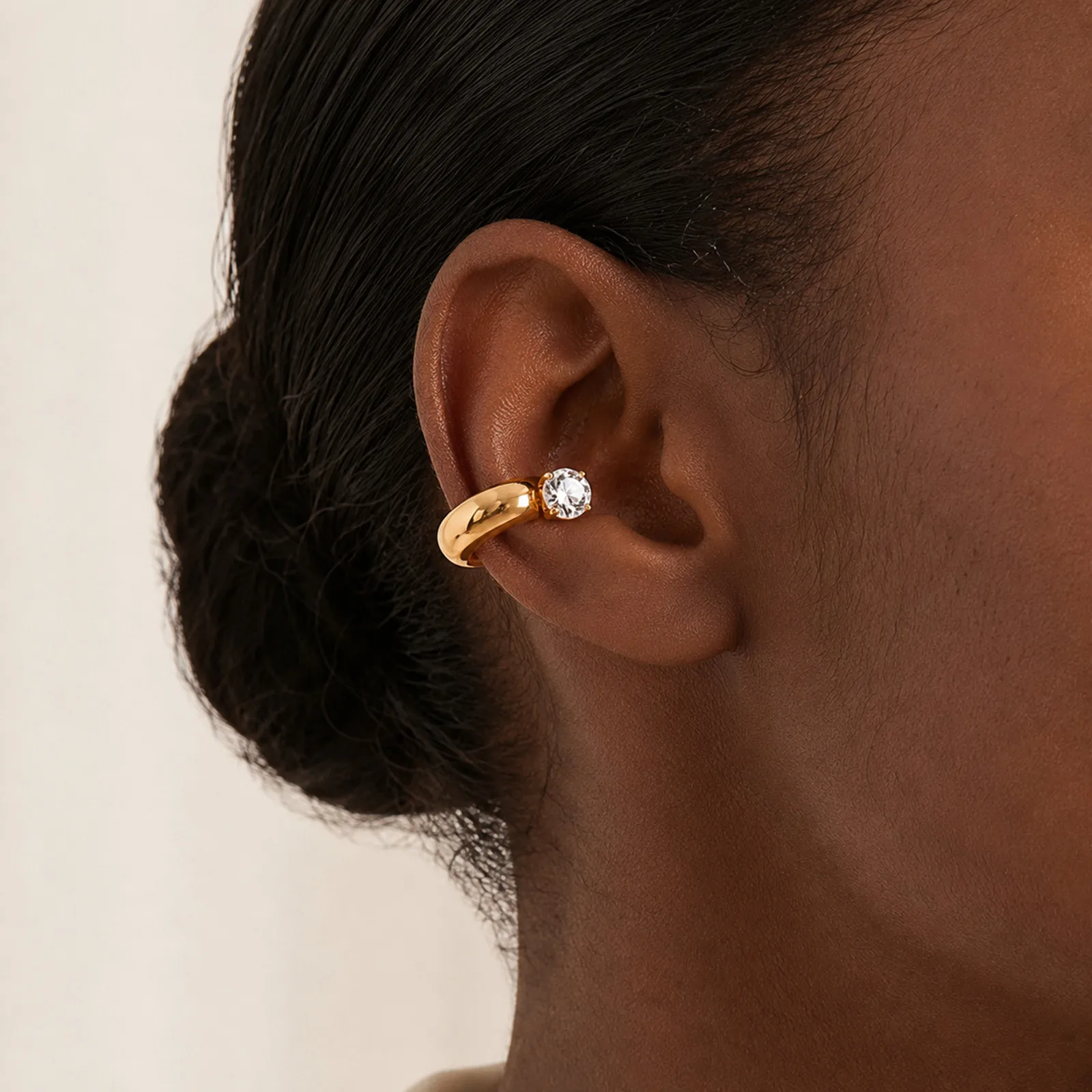 Double Row CZ Non-Piercing Ear Cuff, C-Shaped Stainless Steel Cartilage Clip On Earrings for Women Modern Fashion Jewelry