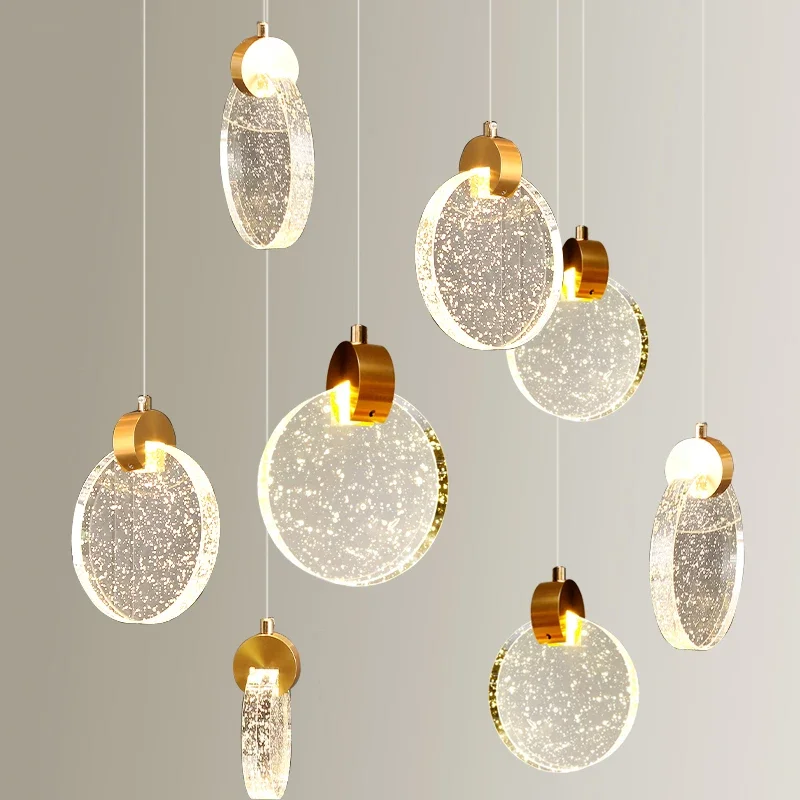 

Modern LED Pendant Lights Nordic Round Crystal Chandelier Personality Bar Restaurant Living Room Golden Crystal Decor Hang Lamp