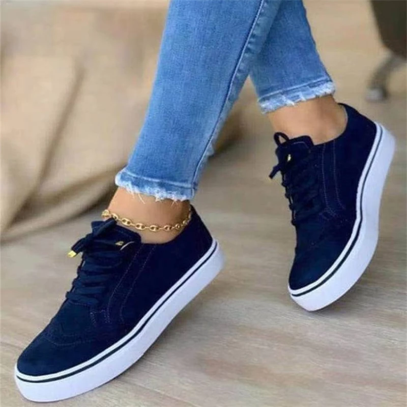 2022 New Women\'s Low-top Vulcanized Shoes Round Toe Casual Shoes Flat Shoes Lace-up Walking Shoes Women Versatile Comfortable