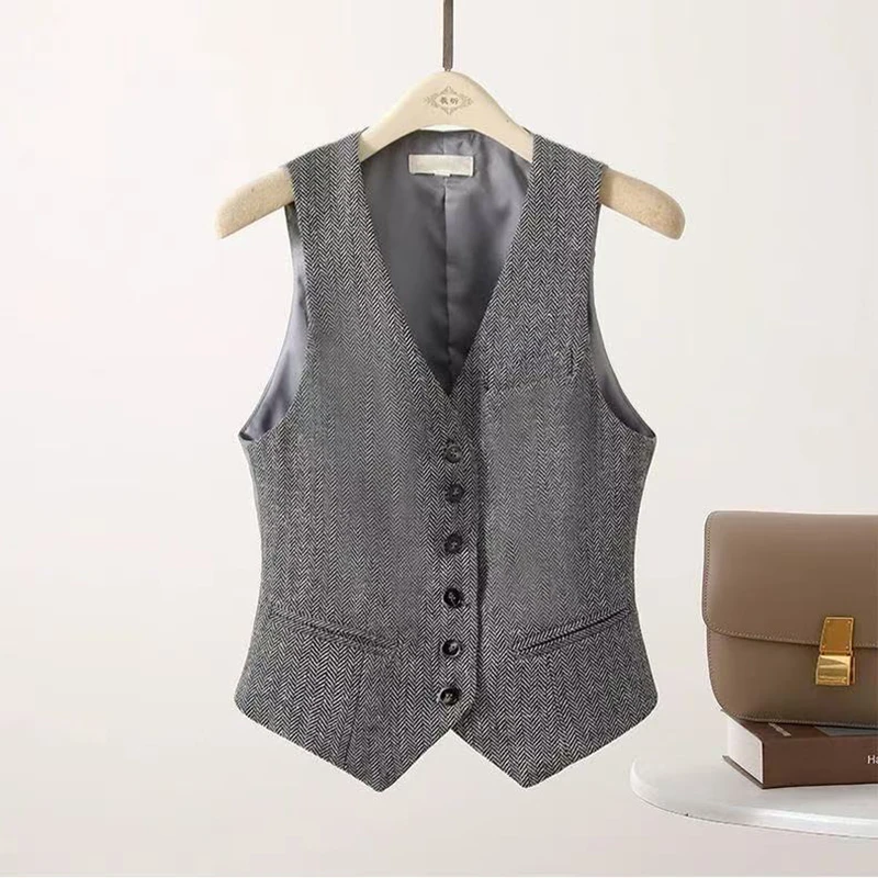 

Spring Summer Short Vest 2025 New Women Single Breasted Office Vest Coat Thin Short Vest Waistcoat Female Outerwear
