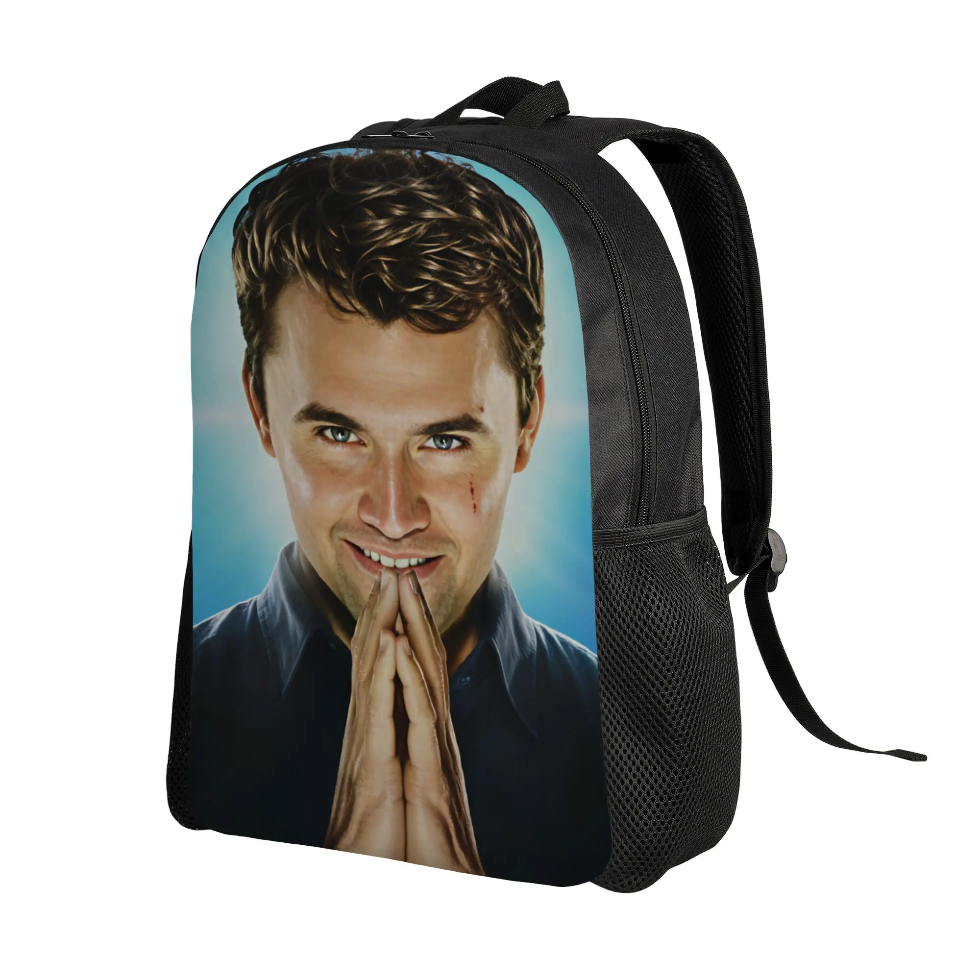 Charlie Kirk Praying Hands Blue Radiant Portrait Backpac Men Polyester Outdoor Style Backpacks Large Kawaii School Bags Rucksack