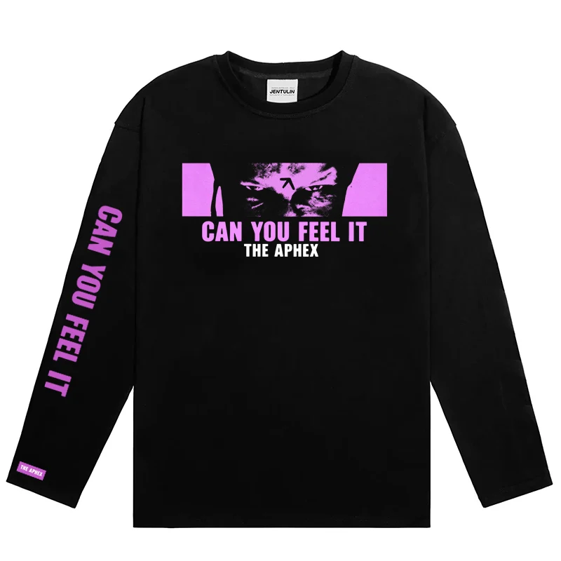 Men Long Sleeve Tops Korean Fashion Aesthetic Clothing T-Shirt Aphex Twin Shirt Cotton Print Oversized Y2k Streetwear Tees