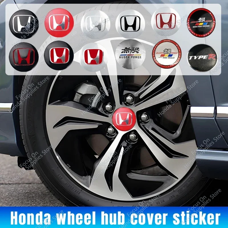 4PCS 56mm Car Badge Hub Cap Sticker Wheel Center Cover Decal Decoration For Honda Mugen TypeR Civic Accord Fit Jazz FIT HRV XRV