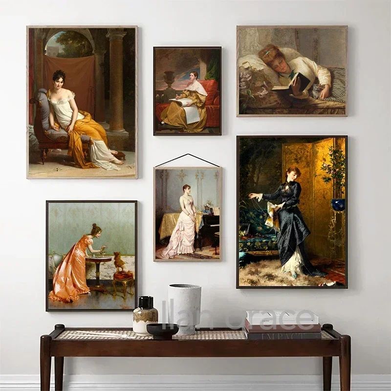 Classic Classical Scandinavian Wall Art Vidor Women Oil Painting Portrait HD Canvas Poster Print Living Room Bedroom Home Decor