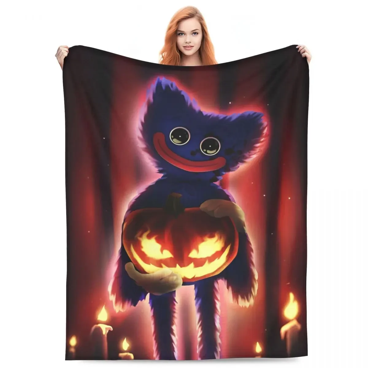 H-Huggy Horror W-Wuggy Blanket Cover Flannel Halloween Pumpkin Soft Throw Blankets for Bedroom Sofa Bedroom Quilt