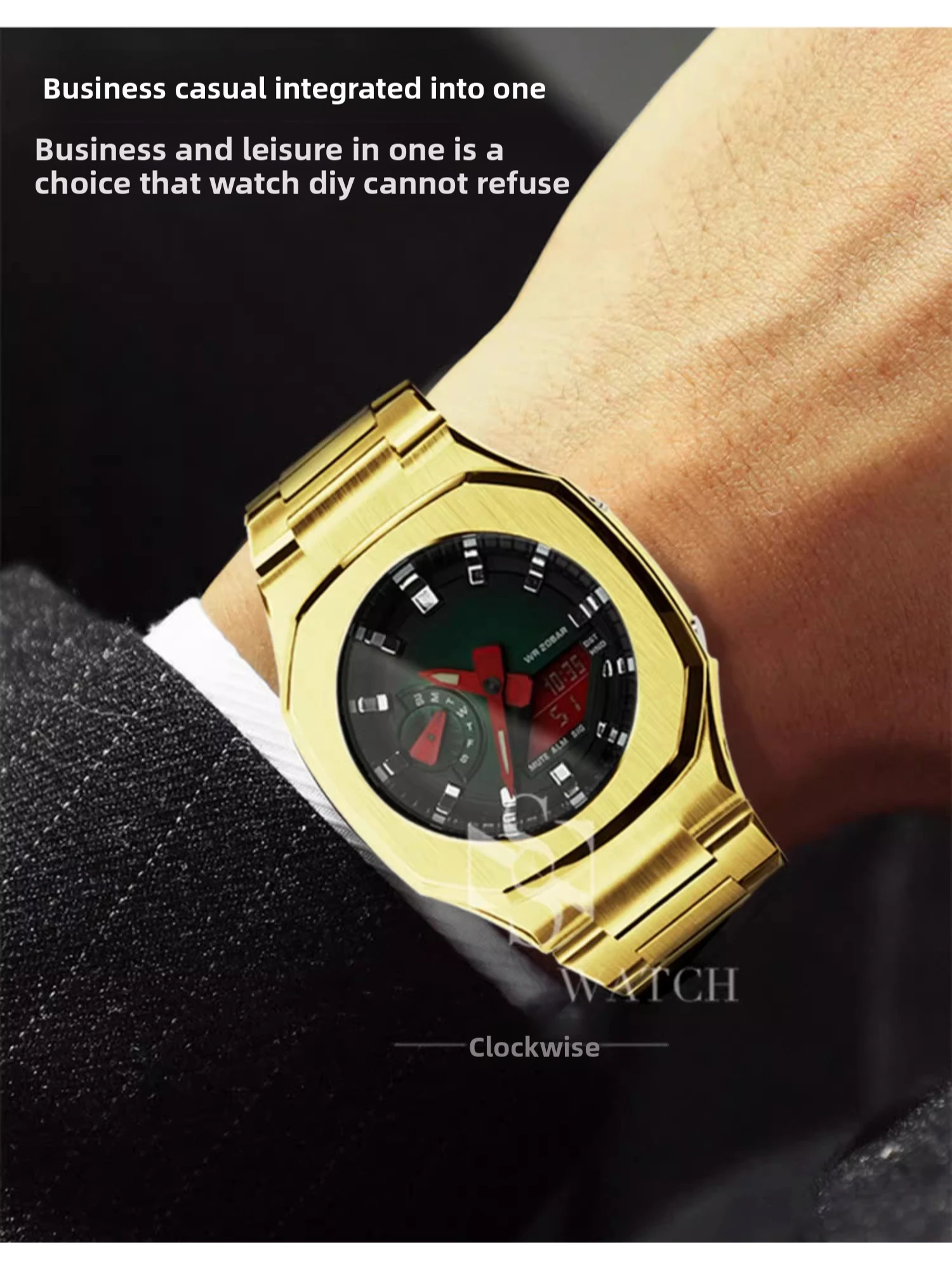 طقم عصري لساعة كاسيو G-SHOCK GA-2100 2110 B2100 حافظة من الفولاذ المقاوم للصدأ معدلة FKM حزام مطاطي فلوري أجزاء سوار معدني للرجال