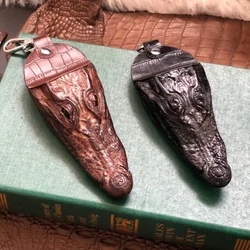 Genuine Leather Crocodile Head Keychain Car Pendant for Men's High-end Toys Macrame Key Chain