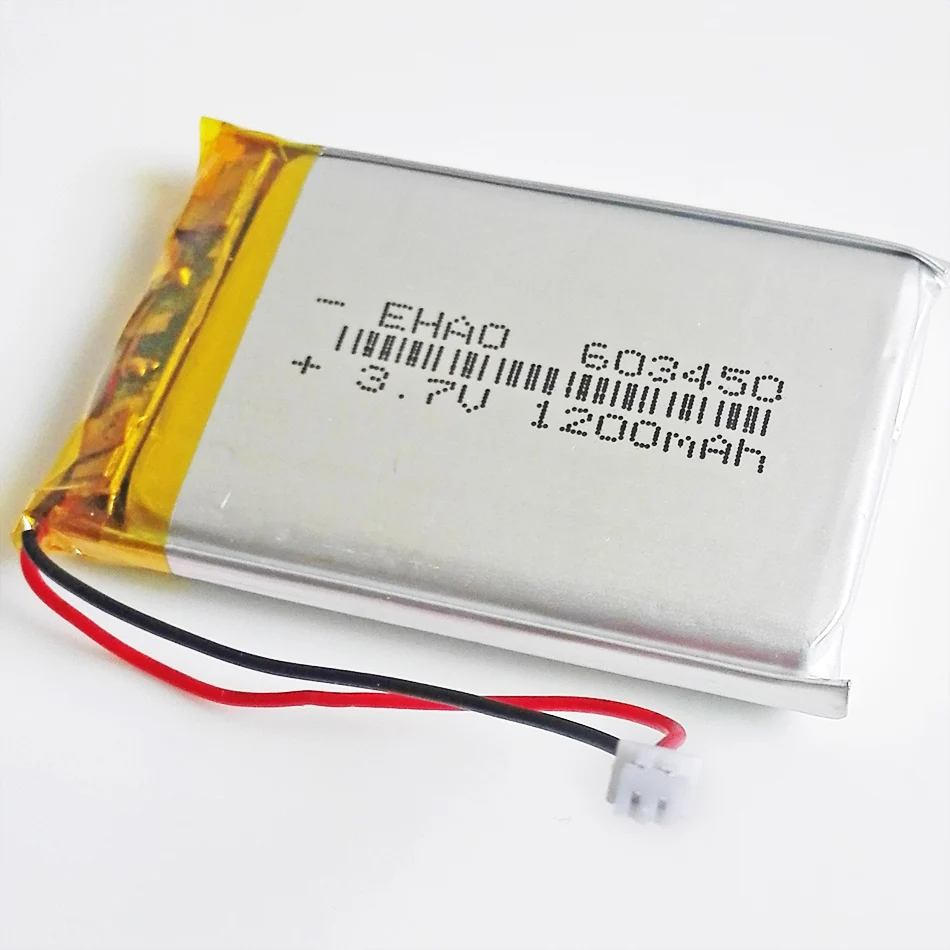 Akumulator litowo-polimerowy LiPo 3,7 V 1200 mAh 603450   + Złącze JST 1,25 mm 2pin do mobilnych e-booków GPS DVD do gier wideo