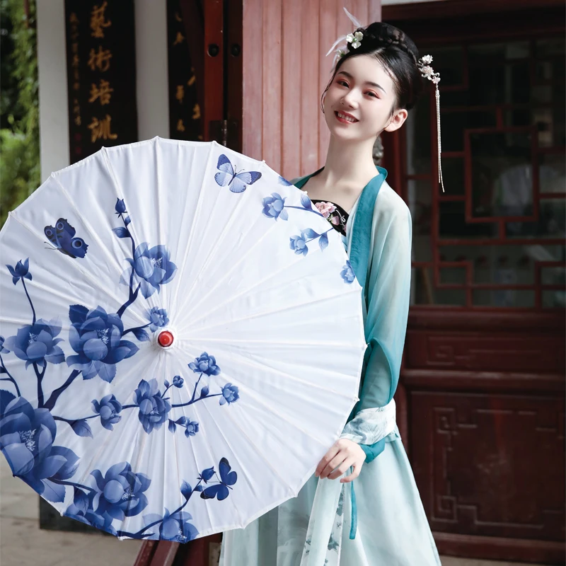 

Blue and white porcelain ancient costume oil paper umbrella ancient umbrella classical umbrella stage