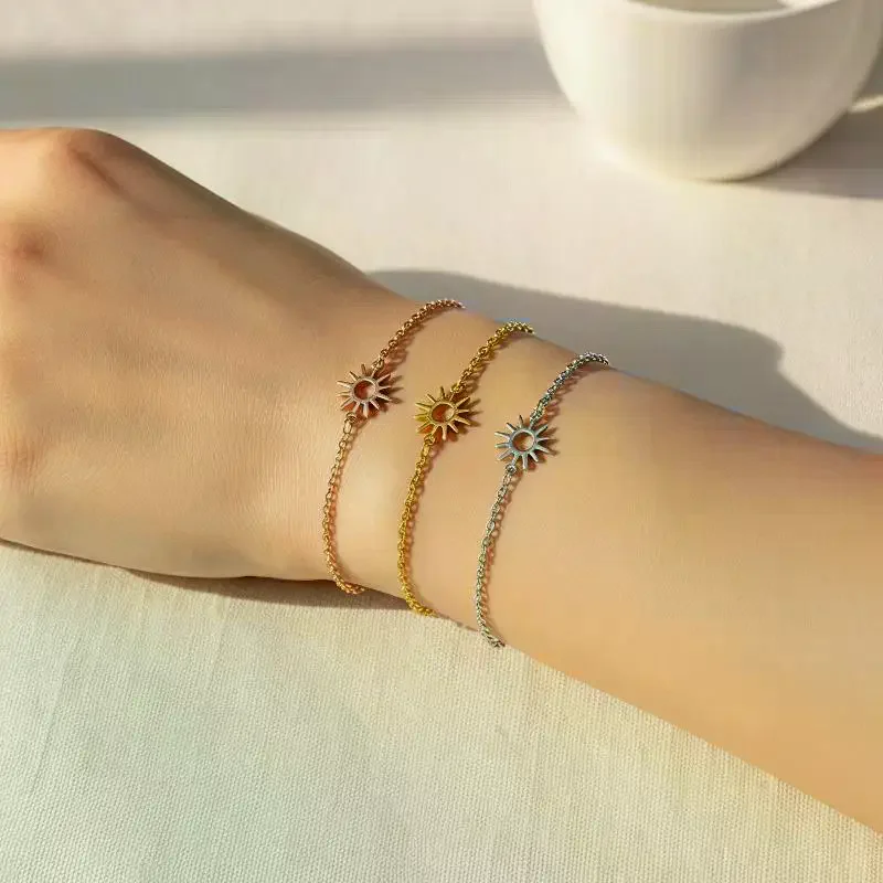 Sun Hollow Bracelets For Women Stainless Steel Hand Chain Bracelet Jewelry Accessories Valentines,Mom,Mother,Mother's Day,Gift