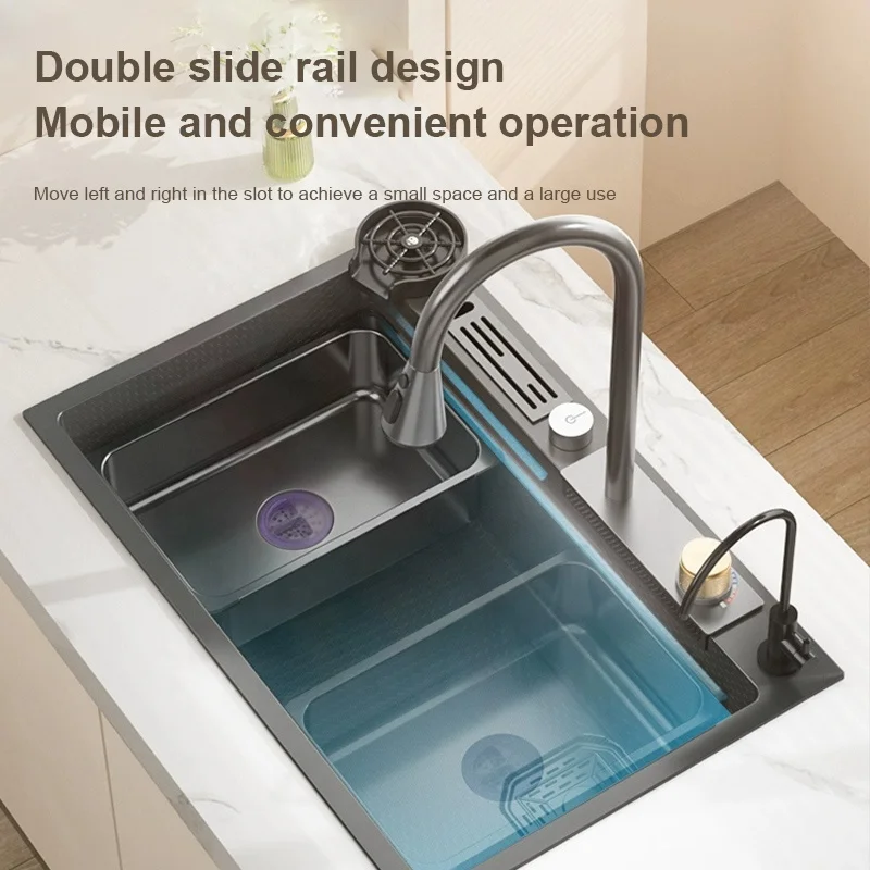 750x450 Undermount Single Bowl Brushed Stainless Steel Kitchen Sink Faucet Tool Holder Box Accessories Set