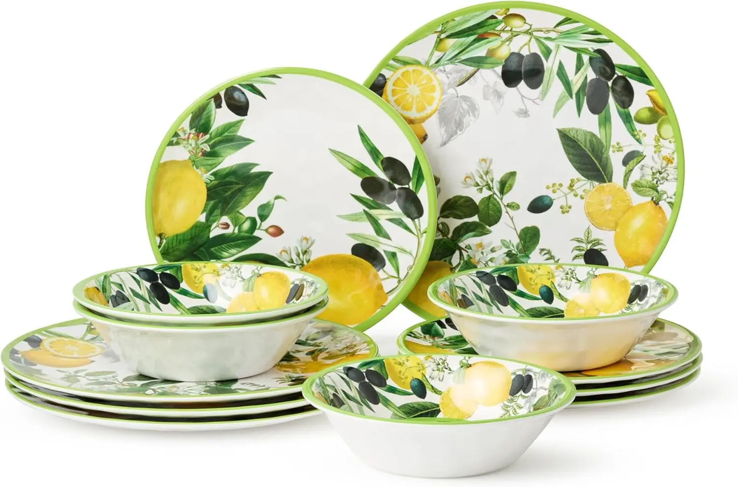 

Limone 12-Piece Melamine Dinnerware Set - Citrus-Inspired, Service for 4, Durable, Shatterproof, Dishwasher-Safe Plates and Bowl