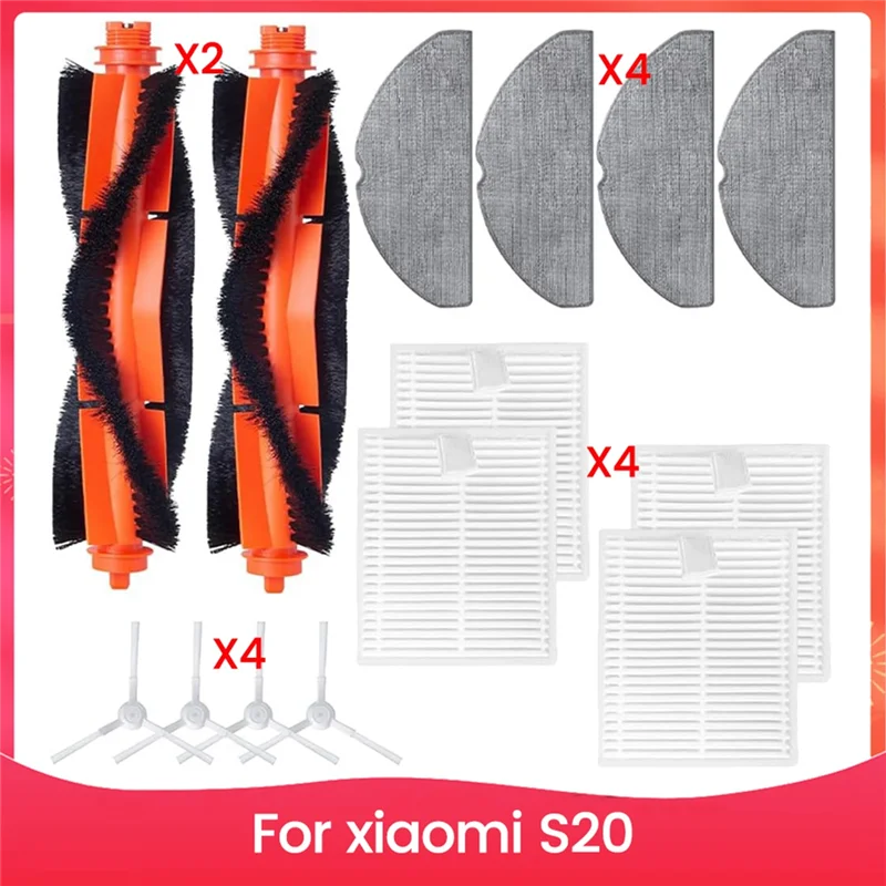 

ABUH-For Xiaomi S20 Robot Vacuum Cleaner Main Side Brush Hepa Filter Mop Cloth Replacement Parts