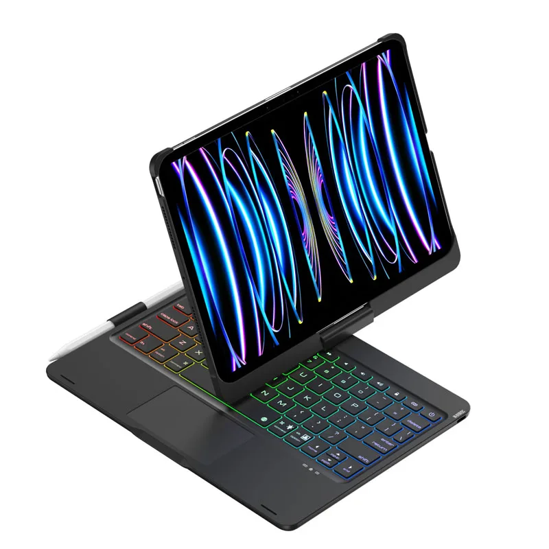 for iPad Pro 11 M5 2025 11inch Case with Bluetooth Keyboard Pen Slot RGB Backlight 360 Degree Rotatable Foldable Stand Cover