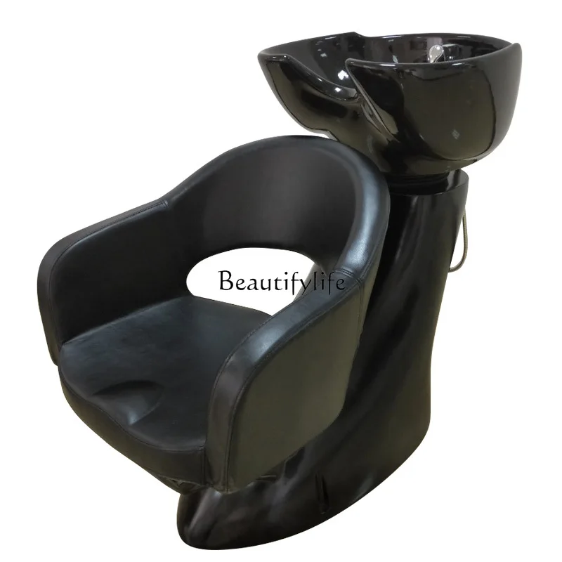 Simple Barber Shop Half Lying Shampoo Chair FRP Flushing Ceramic Basin Shampoo Chair