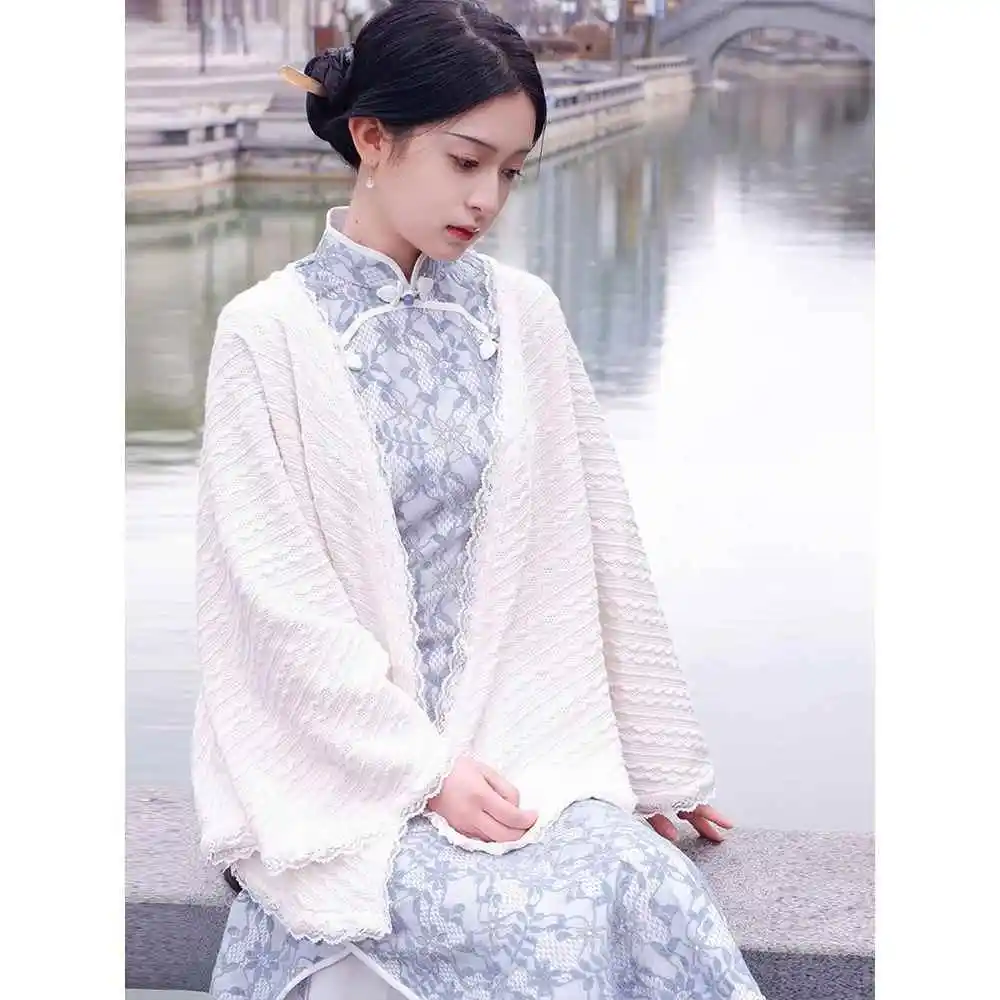 

Versatile Retro Artistic Outerwear Coat Shoulder Shawl Cowl Neck Open Cardigan Spring Autumn New 2023 Summer
