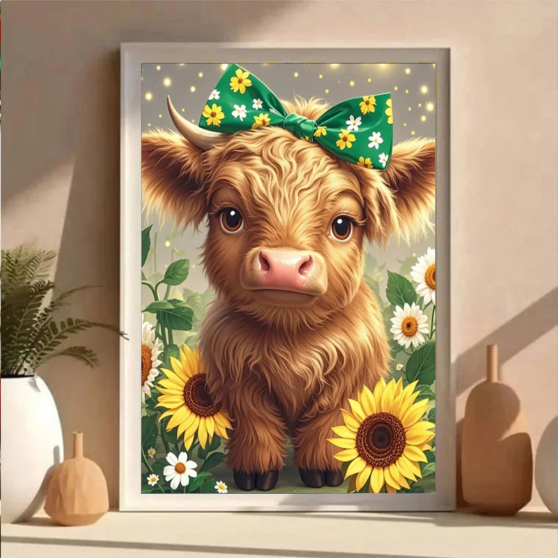 AB Diamond DIY Diamond Painting Kit, featuring sunflower and cow designs, is ideal for adults and beginners.