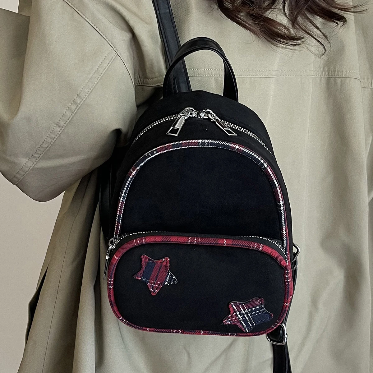 حقيبة ظهر كلاسيكية صغيرة من جلد الغزال الصلبة الناعمة متجمد التصحيح ستار الحقائب المدرسية سعة كبيرة الإناث عارضة التسوق لطيف الكتف حزمة #4