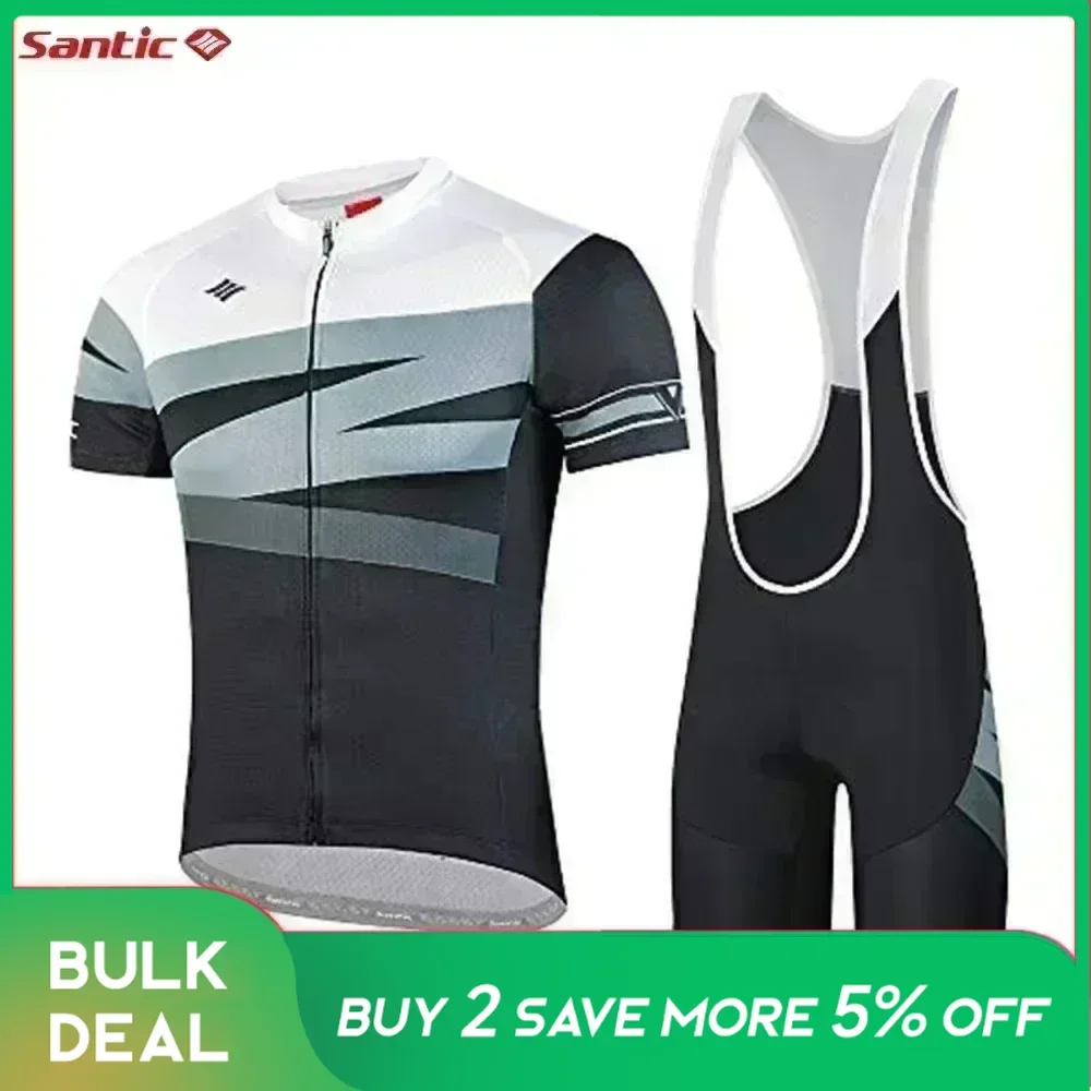 Santic Short Sleeved Cycling Sets for Men Outdoor MTB Bike Riding Jersey Shorts Quick-Drying Breathable Road Bike Clothing Suits