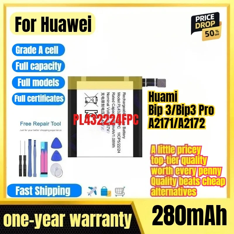 PL432224FPC for Huawei Huami Bip 3/Bip3 Pro/A2171/A2172 Watch Battery High Quality Replacement Bateria Grade A Cell with Tools