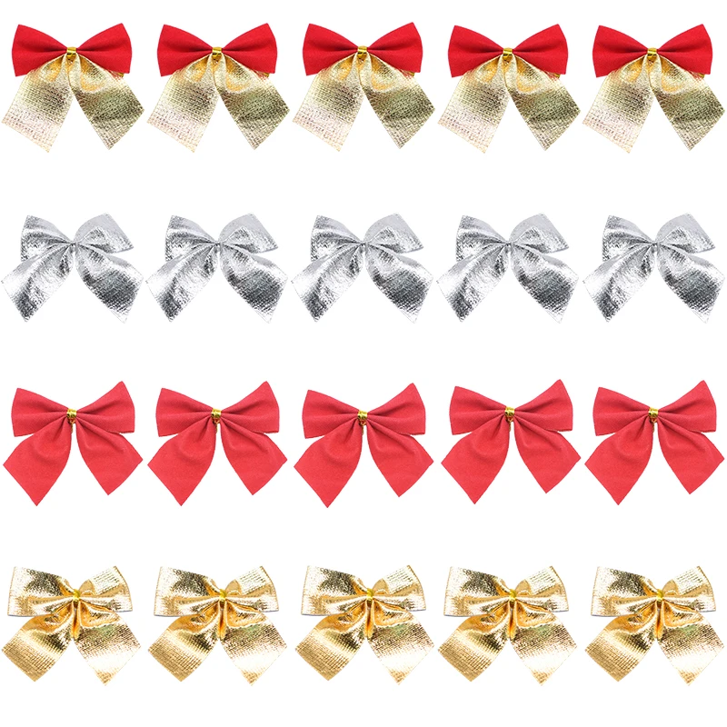 24pcs Christmas Bows Festival 5.5cm Gold Silver Red Bowknot Christmas Tree Ornaments Decorations New Year 2021Navidad Decor