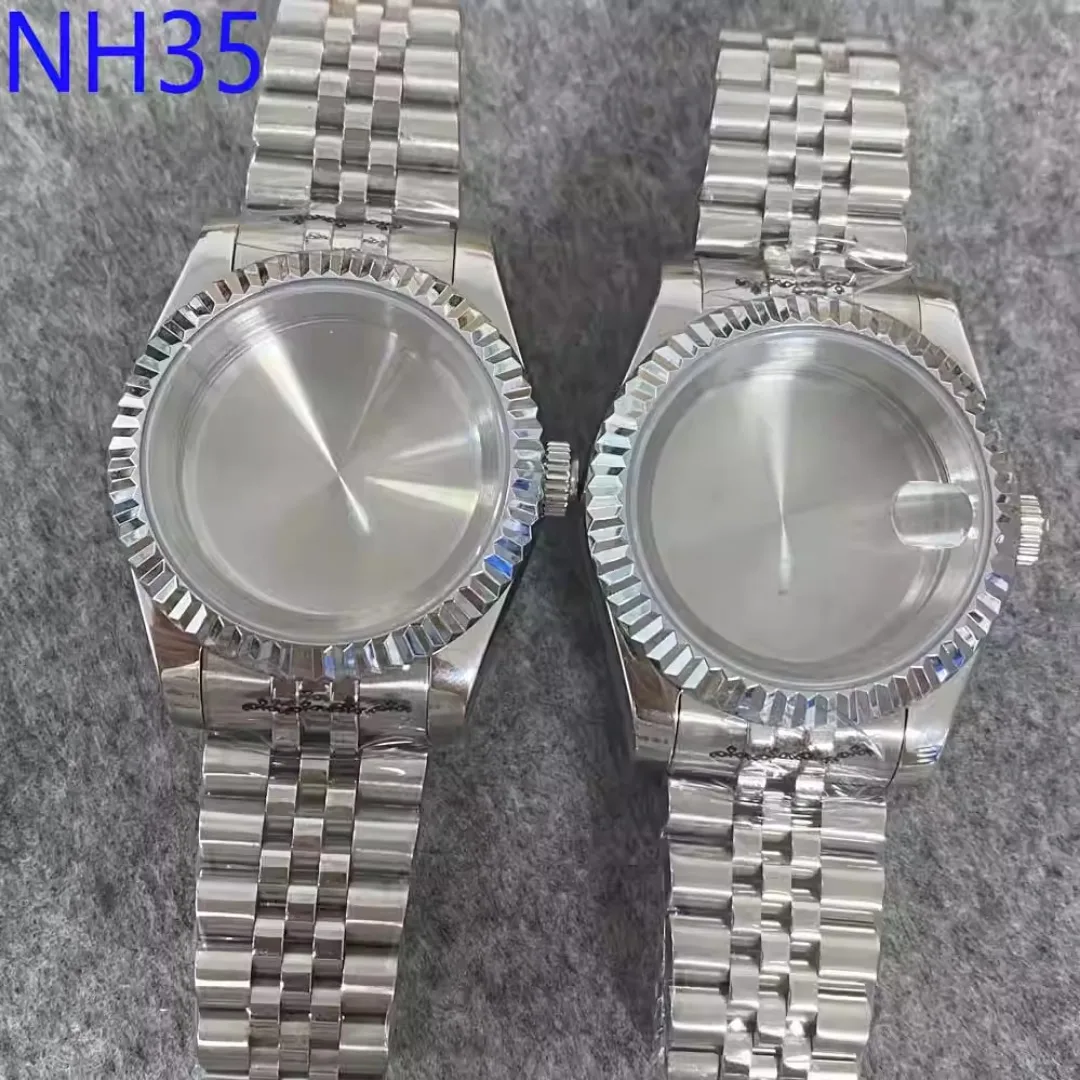 

39mm Log Tooth Ring Watch Case + Watch Strap Set Sapphire Glass Case Stainless Steel Watch Accessories for NH35/ NH36 Movement