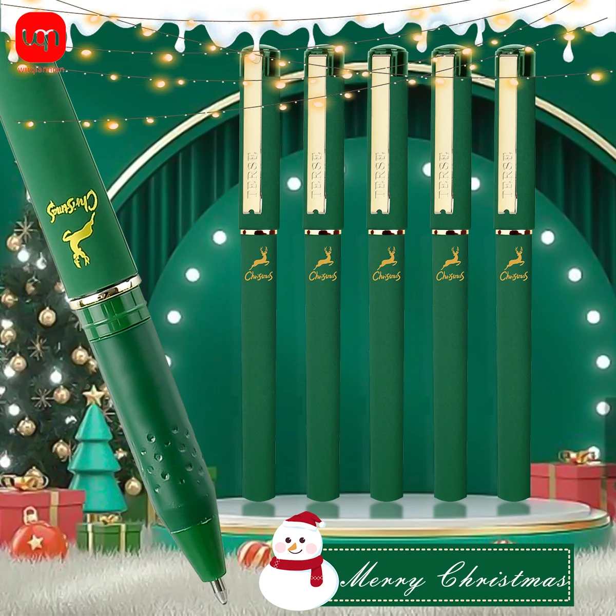 

2/5/7pcs Frosted Christmas Green Simple Style Fresh Green ink Color Gel Pen For Students Suitable For Office And Classroom Use