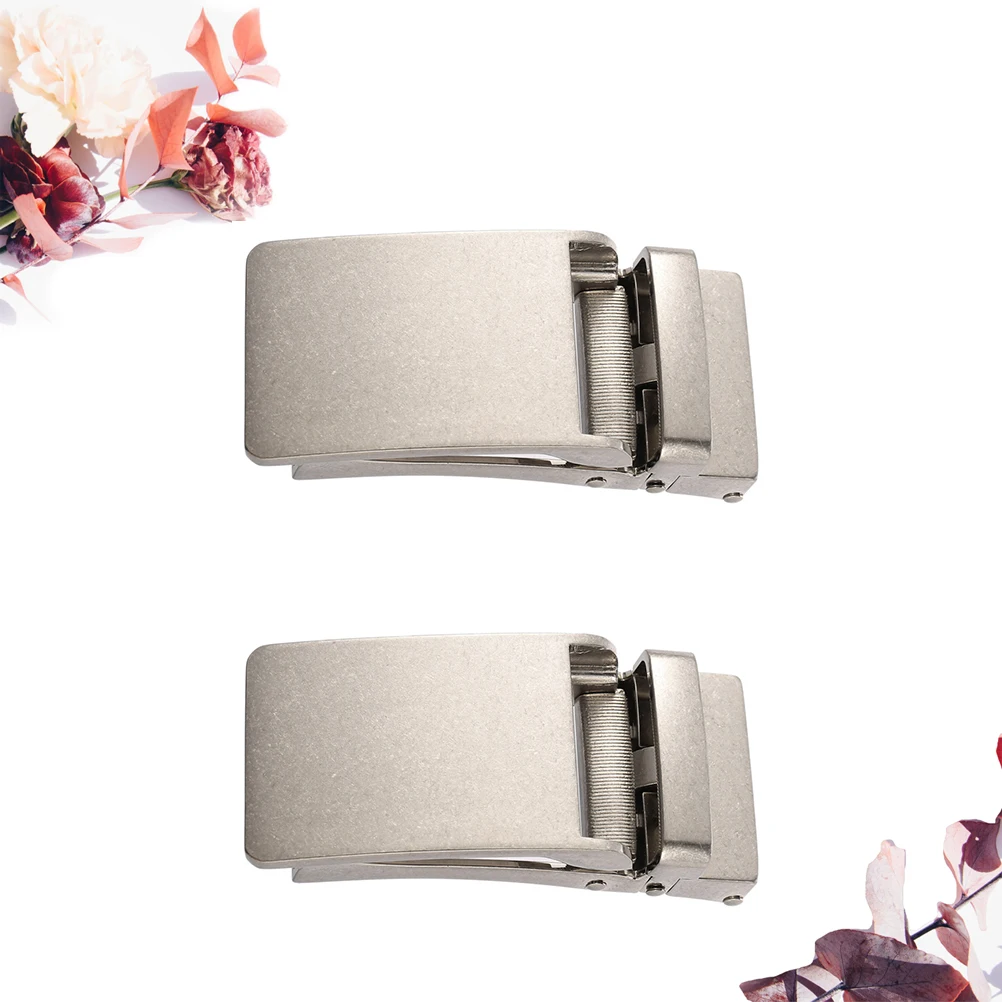 

2pcs Men'S Belt Buckles Alloy Automatic Ratchet Buckle For Business Formal Wear Black Coffee Brown Straps