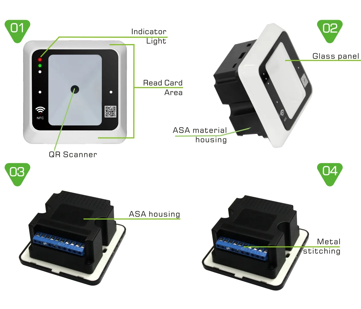 QR500 Outdoor Waterproof QR Code Scanner NFC 13.56MHz IC Card Reader Wiegand 26/34 Turnstile Elevator Access Control System