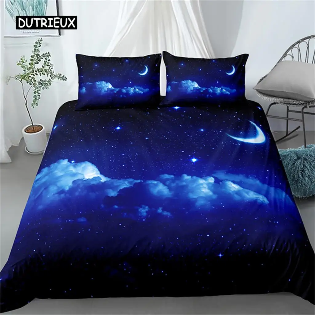 Duvet Cover Stars Bedding Set Night Sky Kids Girls Boys Night Sky Duvet Cover Set Dark Blue Galaxy for Women Children Room Decor