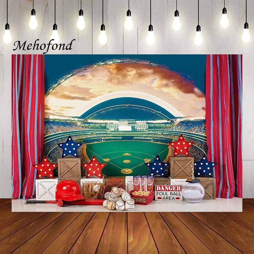 Mehofond Photography Background Sport Games Baseball Field Stadium Boy Birthday Party Cake Smash Decoration Photo Backdrop Studi