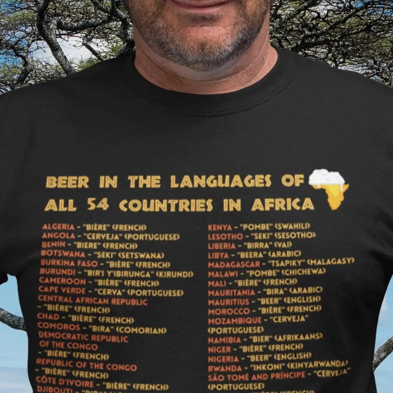 Beer In The Languages Of All 54 Countries Africa T Shirt African Explorer Dad Nou Gaan Ons Braai Fathers Day vintage Washed