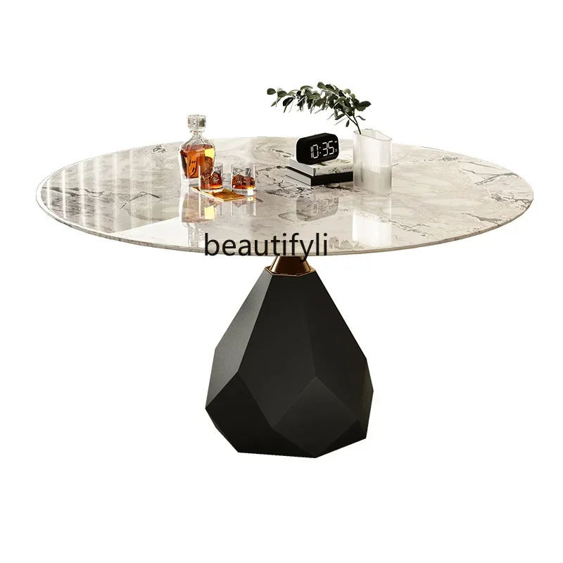 

Pure natural luxury stone dining table, marble round table, advanced modern light luxury simple small apartment French style