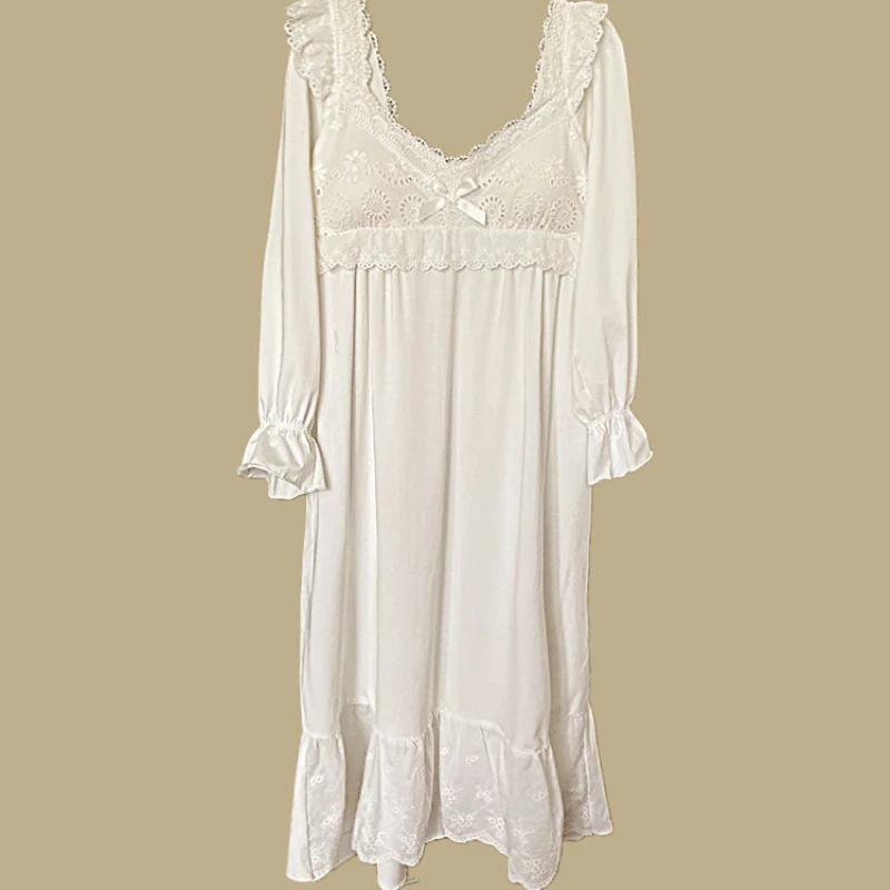 Vestido de noche de algodón blanco victoriano para mujer, camisones largos sexys de Lolita, ropa de dormir de princesa romántica Vintage de otoño