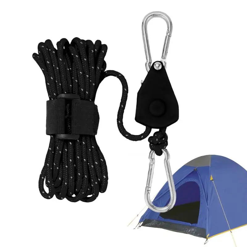 4m Camping Rope Tent Adjustable Rope Fastener Fixed Buckle Pulley Tensioner Ratchet Hangers Lights Camping Awning Wind Rope