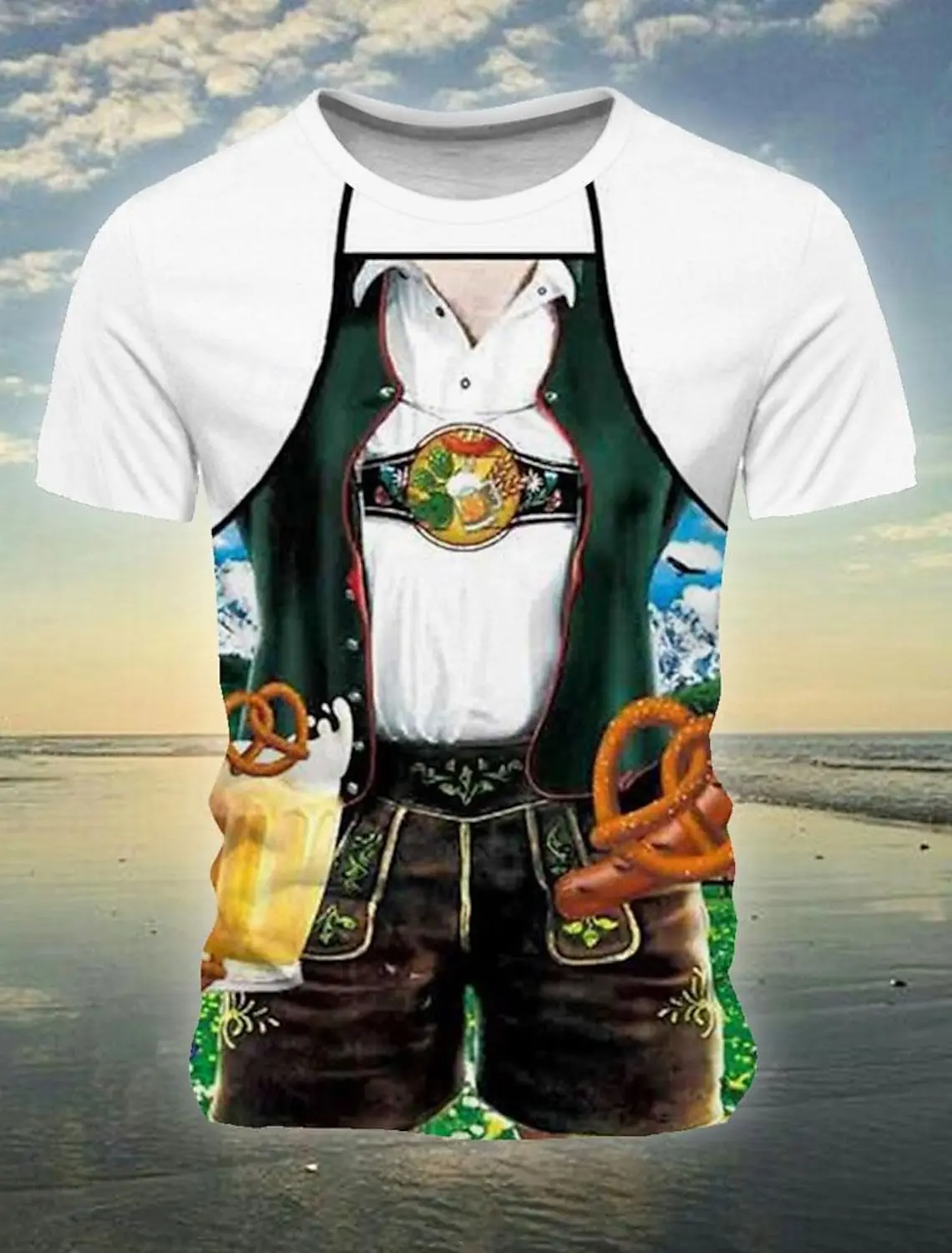 

Plaid Germany Men's 3D Print T shirt Tee Carnival Party Oktoberfest T shirt Light Short Sleeve Crew Neck Shirt Summer Clothing