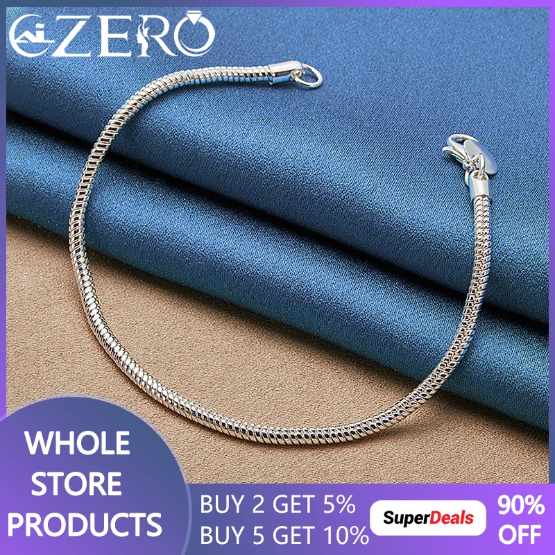 

ALIZERO 925 Sterling Silver 3mm Snake Chain Bracelet For Women Man Wedding engagement Party Fashion Jewelry Wholesale 16-23cm