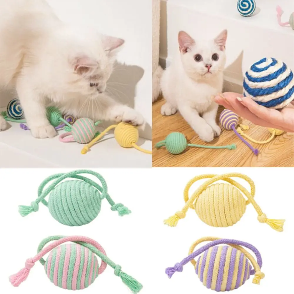 Bite Resistant Cat Cotton Rope Ball Colorful Wear Resistant Cat Teaser Ball with Rope Sounding Cat Scratch Catch Toy