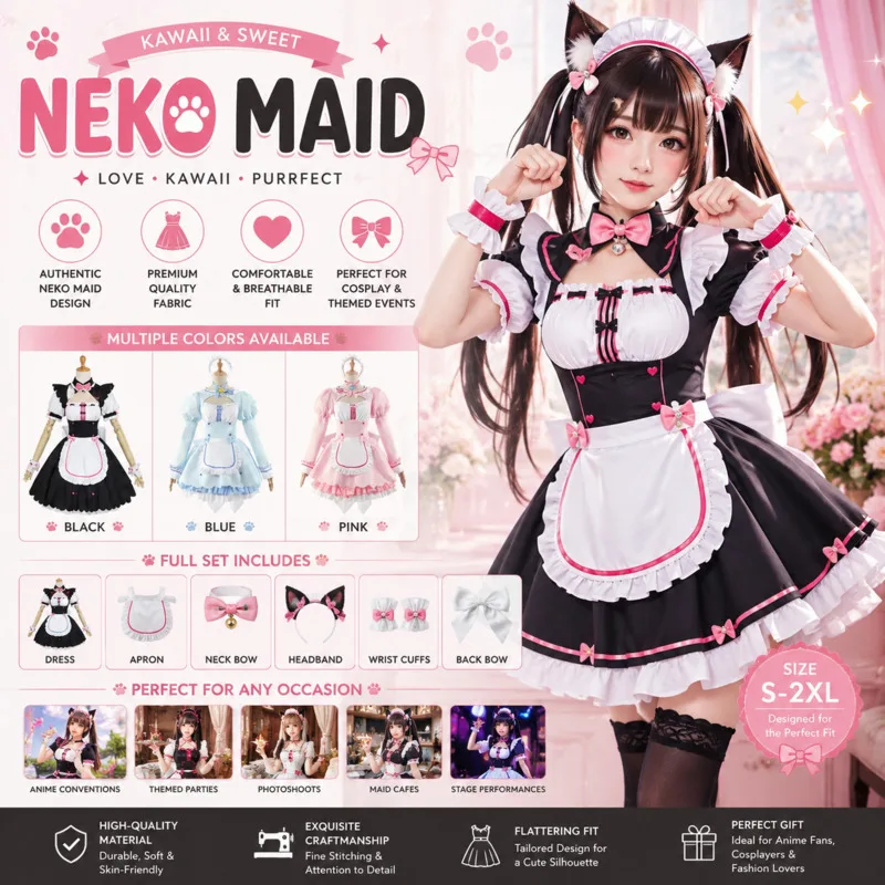 

Cosplay Party Costume Y2K Maid Pink Dresses Cat Anime Chocolate Style Maid Costume Cute Cat Girl Outfit Racing Girl Women New
