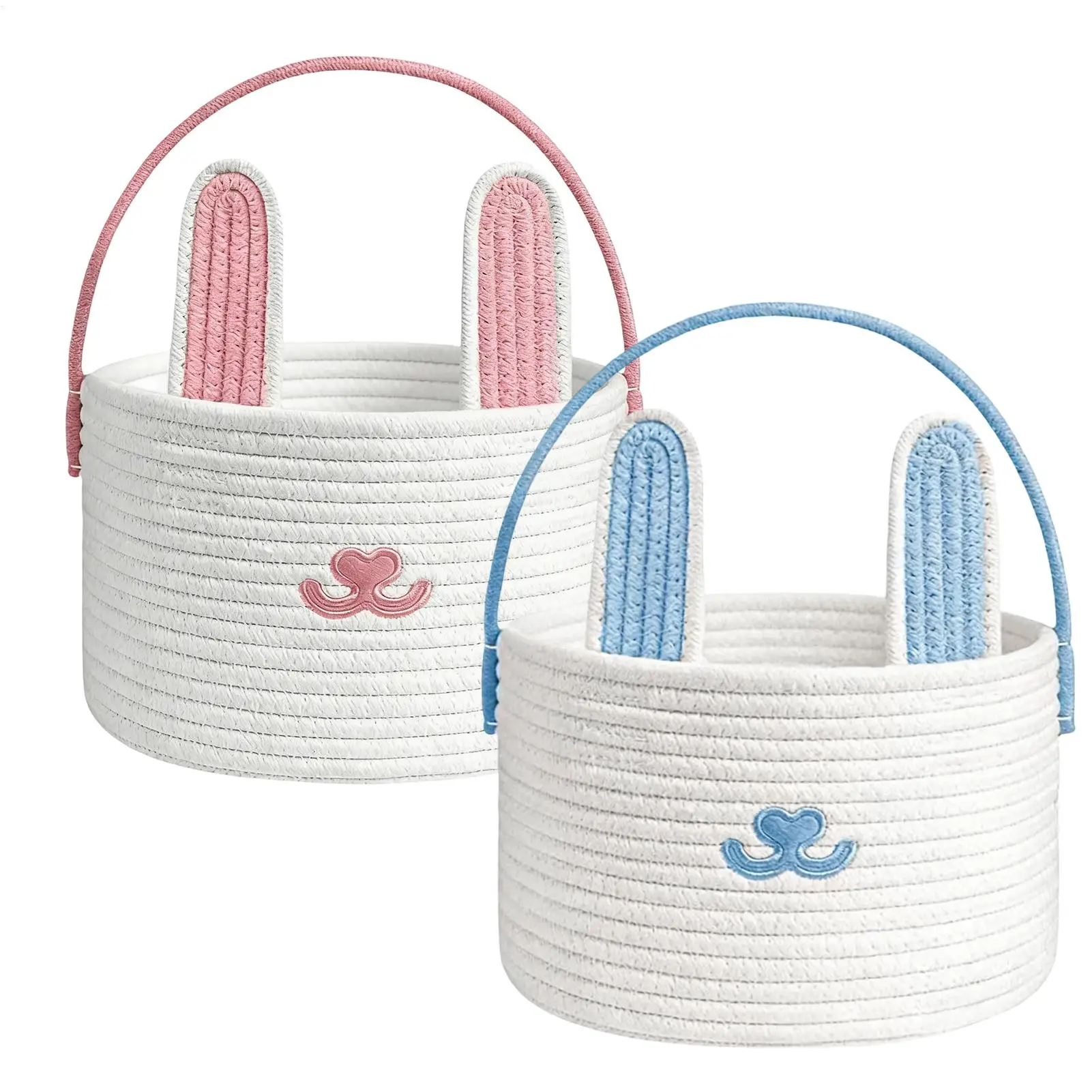 Easter Bunny Basket Bags Cotton Rope Egg Hunt Container Easter Bunny Baskets with Handle for Toys Snacks Party Holiday Birthday