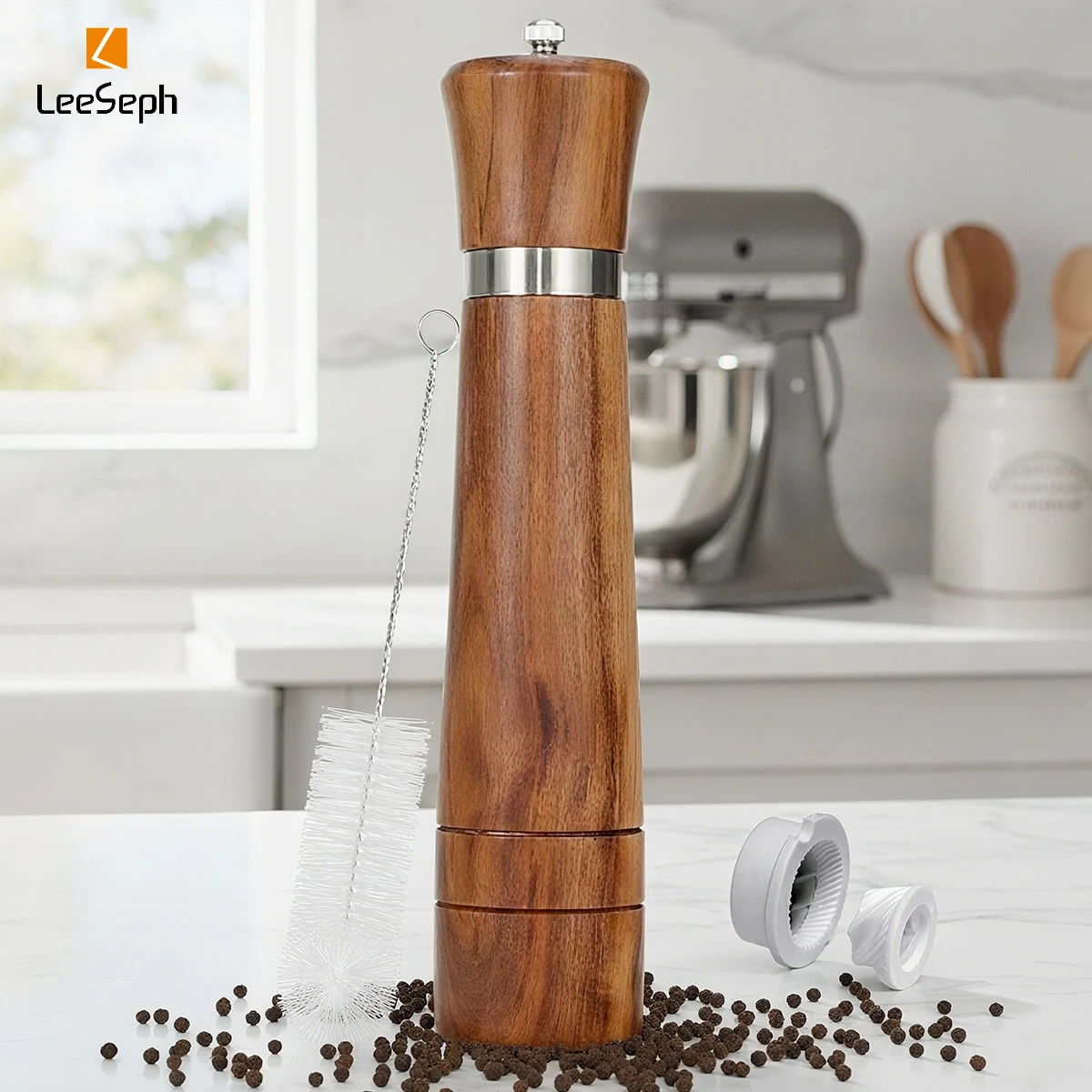 

Leeseph Wooden Pepper Grinder, Refillable Pepper Mills Adjust for Customized Coarseness, Crafted of Solid Acacia Wood