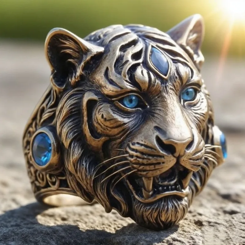 2026 new environmentally friendly alloy ring, creative tiger head shape men's ring, domineering animal jewelry