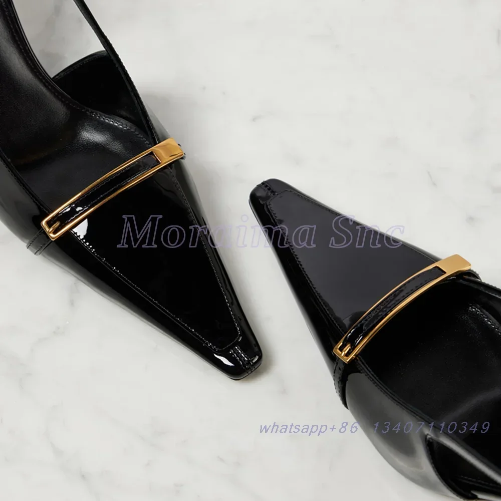 

Patent Leather Metal Buckle Pumps Slingback Pointed Toe Strange High Heel Sexy Fashion Women's Dress Shoes Banquet Party 2025