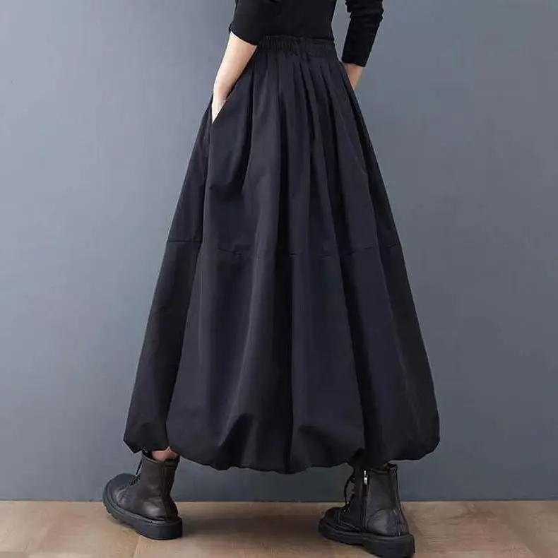 

Модная пышная юбка-фонарь для женщин, осенне-зимняя, утягивающая, миди, А-силуэт, универсальная, с простой вышивкой, со средней талией, из ПВХ.